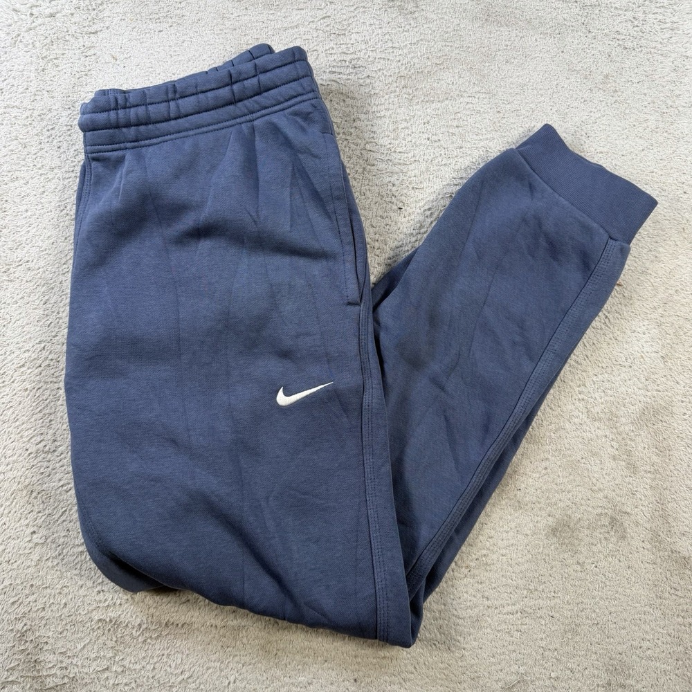 Nike Sweatpants Mens Large Blue Fleece Swoosh Joggers Gym Drawstring Active